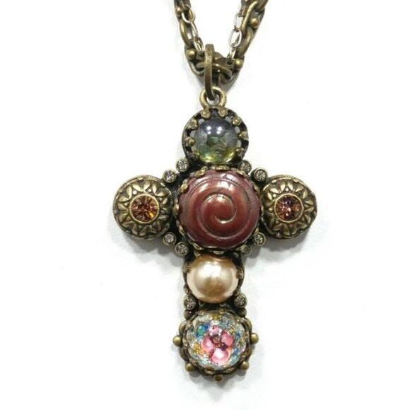Sweet Romance USA Cross Art Glass Pendant Necklace, Rhinestones, 20 In - Picture 6 of 10